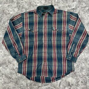 Vintage Eddie Bauer Elkhorn Twill Shirt Mens Large Red Green Plaid
